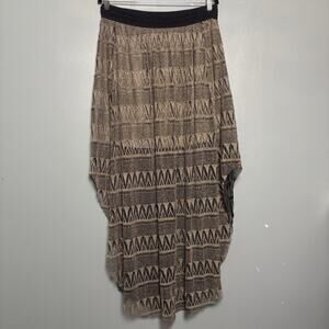MISS ME Crochet Knit Overlay Midi Skirt Pull On A-Line in Tan Black Womens Large